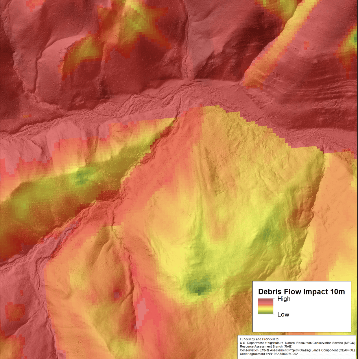 10m NED image that has been assessed for debris flow risk.